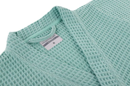 Heckettlane Peignoir gaufré - robe de chambre pour femmes et hommes - L - Manteau du matin en coton - Convient pour le sauna - Vert