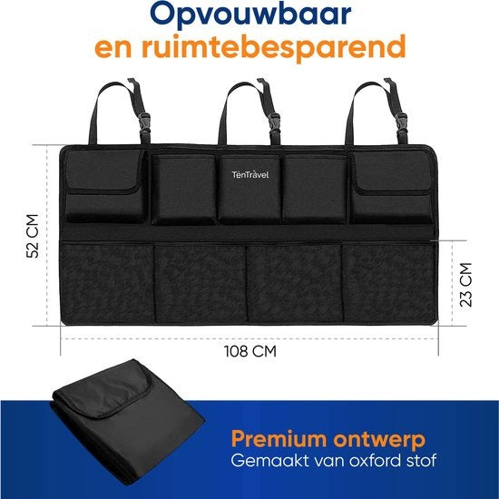 TenTravel Trunk Organizer - Car Organizer Trunk - Car Seat Organizer - Waterproof and Scratch Resistant - With 9 Storage Compartments