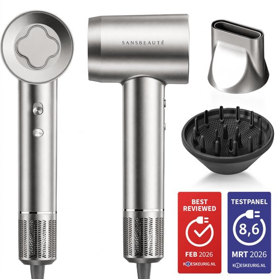 Sèche-cheveux Sansbeauté® avec diffuseur - Boucles - 110 000 tr/min - Sèche-cheveux ionique avec brosse - 3 vitesses - 3 embouts - Sèche-cheveux de voyage - Sèche-cheveux - Kit pour boucles - Sèche-cheveux avec diffuseur - Sèche-cheveux professionnel - 2