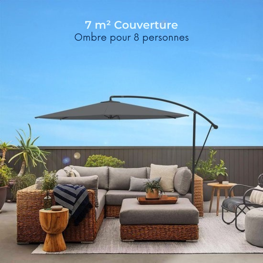 LifeGoods Parasol flottant - jusqu'à 8 personnes - Ø300cm - imperméable - avec housse et base en croix - jardin ou plage - Gris foncé