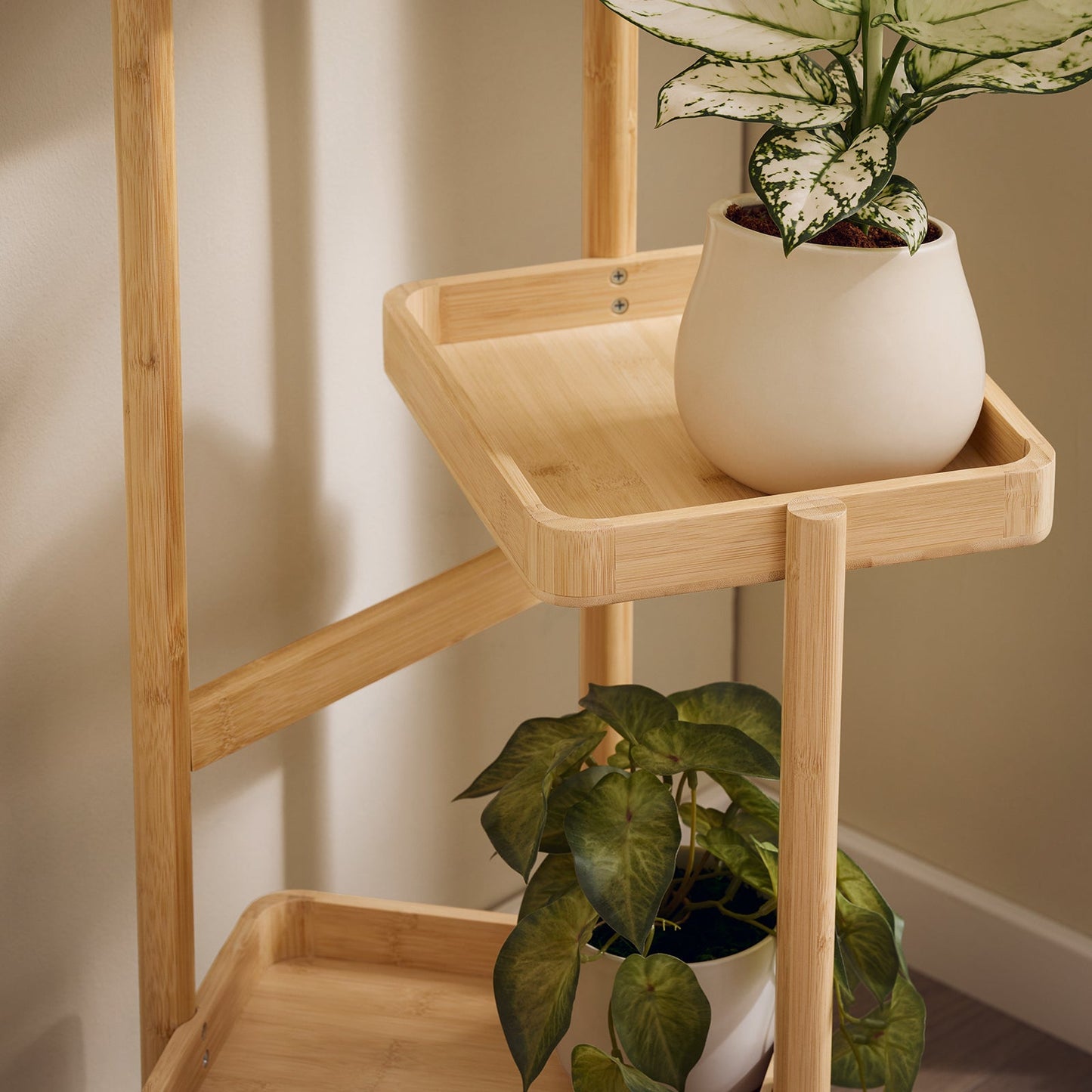 SoBuy STR12-N Support à plantes en bois à 3 étages - bambou naturel, 31 x 78 x 27 cm, pour 3 pots