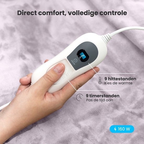 Couverture électrique Auronic - Couverture chauffante - 1 personne - 3 niveaux de chaleur - avec minuterie - 160 x 120cm - Rose