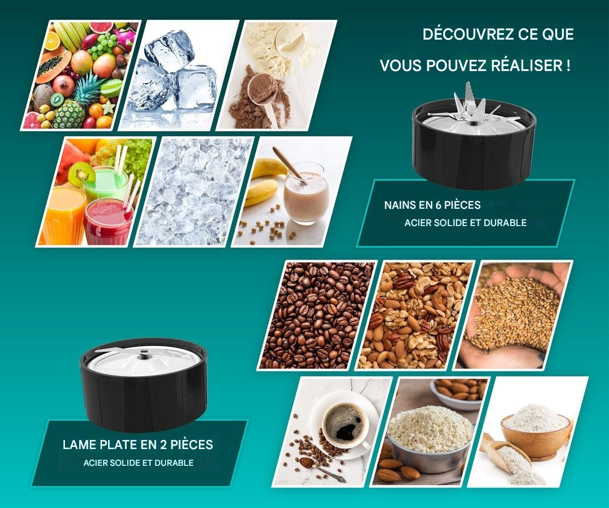 Blender FITAGE, Mélangeur à Smoothie, 500w, 2x 650ml