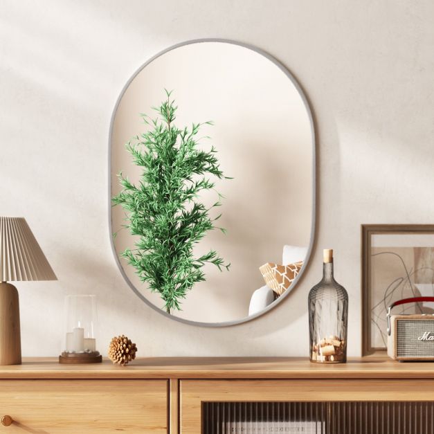 coast Miroir de salle de bain ovale 70,5 x 50,5 cm - Cadre en aluminium - Verre incassable - Design moderne - Argenté