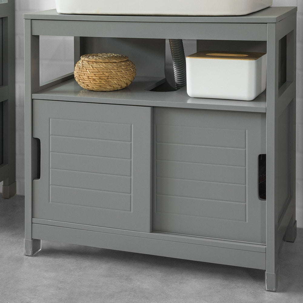 SoBuy FRG128-SG Meuble lavabo - 2 portes coulissantes 1 étagère - Gris - 60x61x30 cm