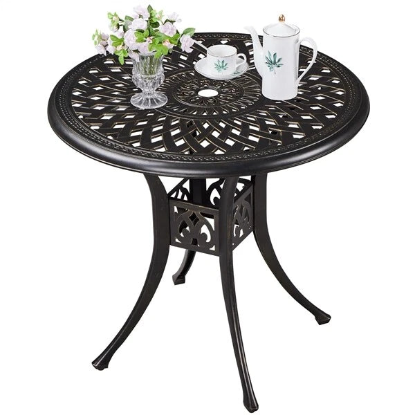 Yaheetech Table de jardin ronde Ø 78 x 75 cm - Bronze - Table de balcon en métal avec trou pour parasol