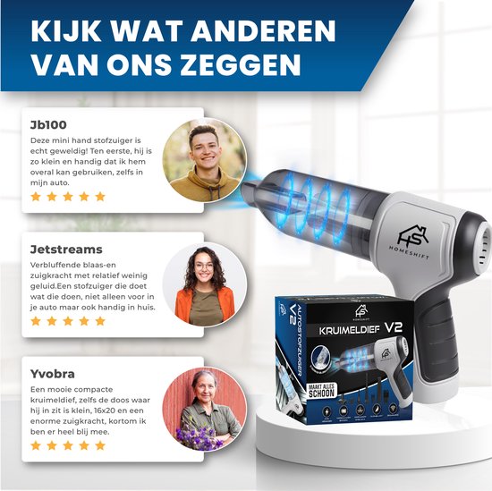 HomeShift® Aspirateur de voiture sans fil V2 - Aspirateur à miettes - Aspirateur à main - Petit aspirateur - Aspirateur sans fil - Air Duster - Wet & Dry - Gris
