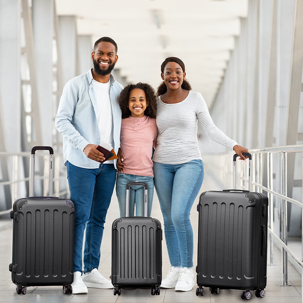 Set de valises TRVLMORE - 3 pièces - 38L + 70L + 110L - Noir