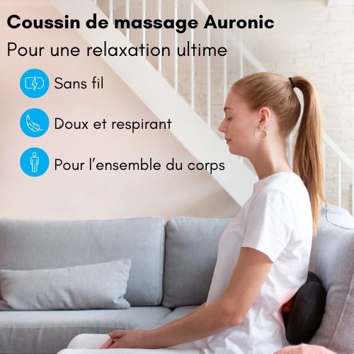 Auronic - Coussin de massage shiatsu Auronic - Chauffant - Électrique - Dos et nuque - 36 x 10 x 12,5 cm - Noir