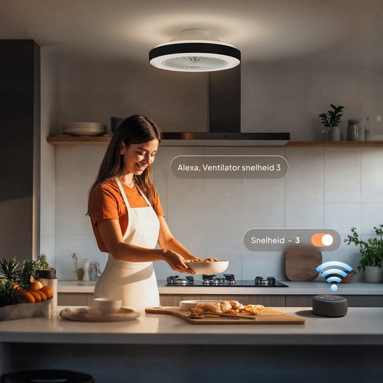 Ventilateur de plafond avec éclairage - Ventilateur-plafonnier - Plafonnier - LED RGBW - Tuya Wi-Fi Smart - Télécommande - ⌀ 50 cm - Noir