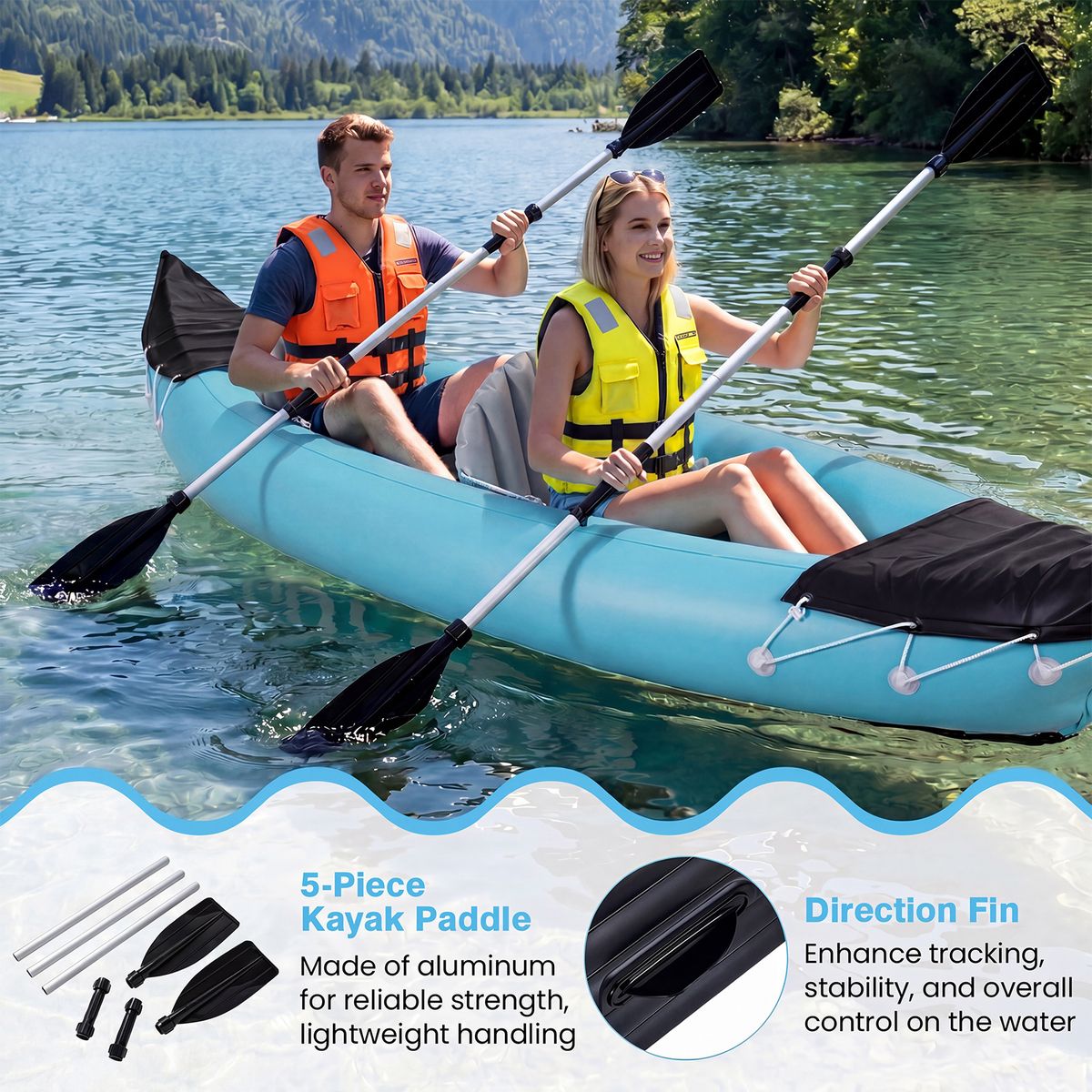 Ensemble de kayak gonflable Coast pour 2 personnes - Avec pagaies et pompe à pied - Bleu - 321 x 92 x 45 cm