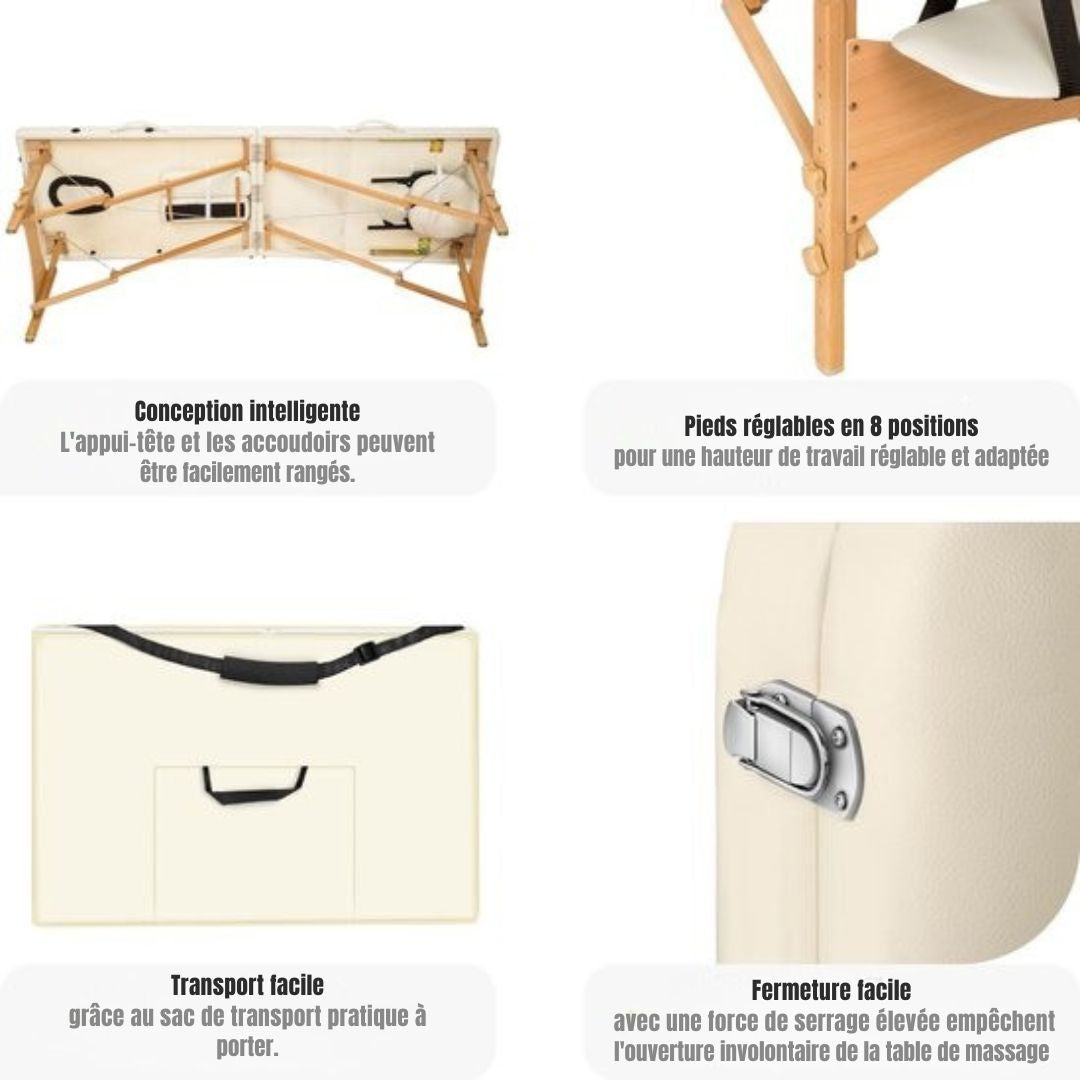 Table de massage mobile tectake® - 3 zones - 5 cm d'épaisseur - sac de transport noir inclus - beige