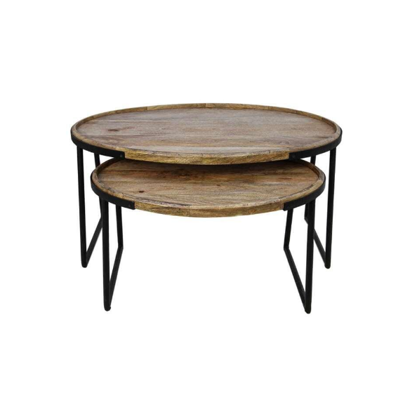 Wood Selections Table basse Paulson - Lot de 2 - Bois de manguier & Fer noir - 45x90x60 cm