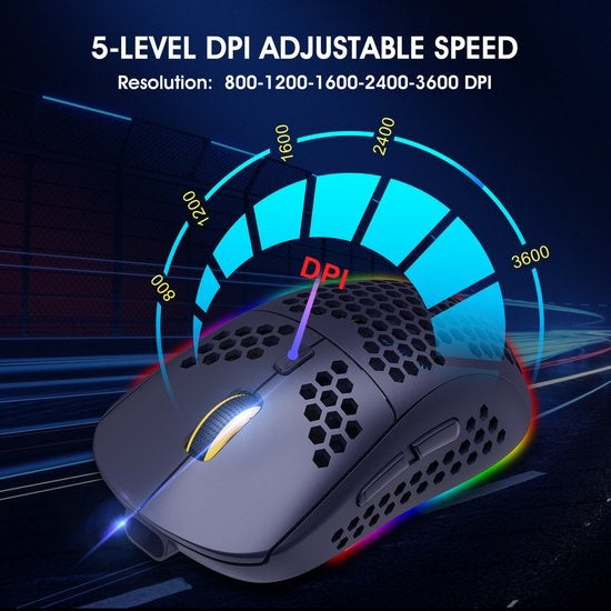 HXSJ T90 Souris de jeu sans fil 2.4G - Bluetooth - Souris d'ordinateur - Ultra légère - Eclairage RVB - Noir