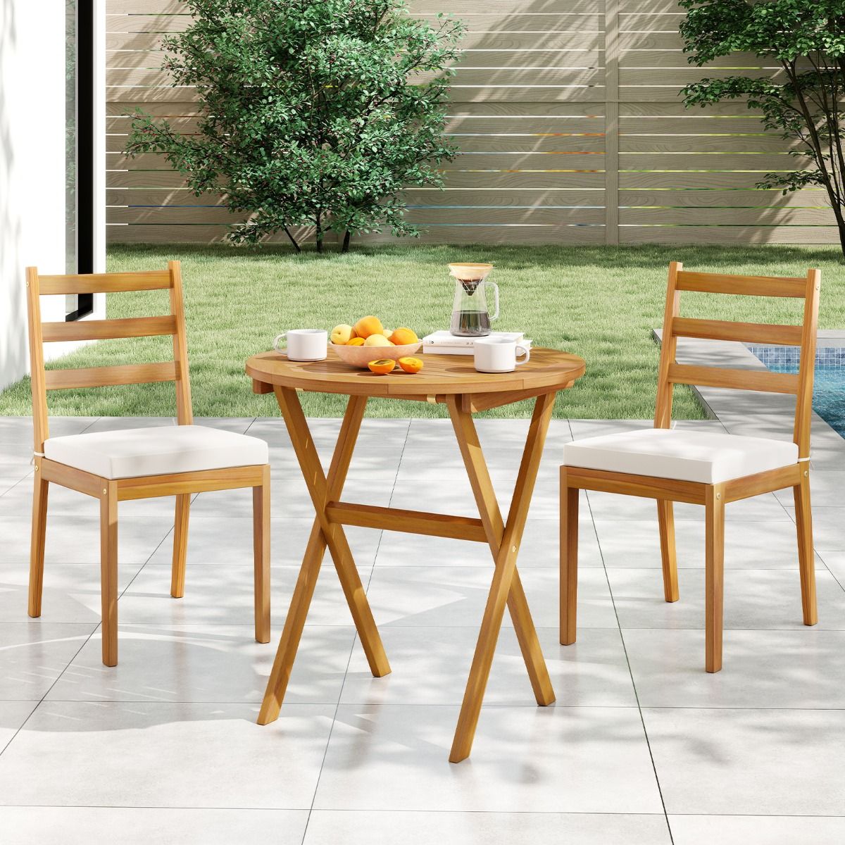 Table de jardin ronde Coast - pliable - bois d'acacia - 67 cm - naturel
