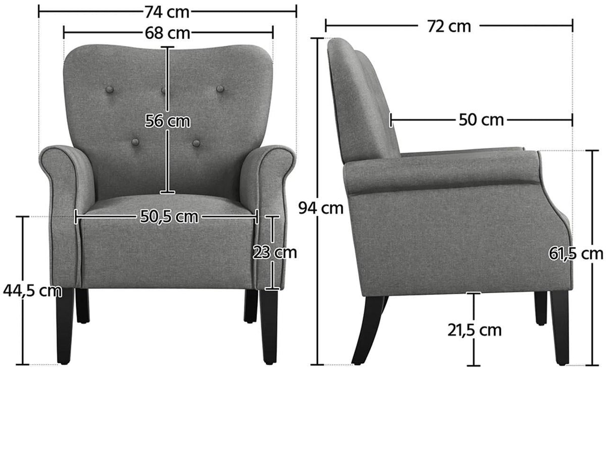 Fauteuil de détente 611622 - 74 x 72 x 94 cm - Gris foncé - Pieds en bois