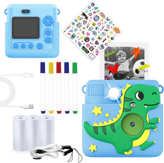 Denver Kids' Camera Full HD with Printer - Selfie Camera - 20MP - Digital Camera Kids - Photo - Video - Games - KPC1363 Blue