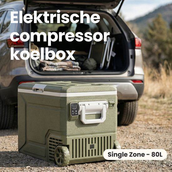 Glacière électrique Auronic - Compresseur - 80 L - 12 V et 240 V - Réfrigérateur de camping - Glacière de voiture - Avec roulettes et poignée - Verte
