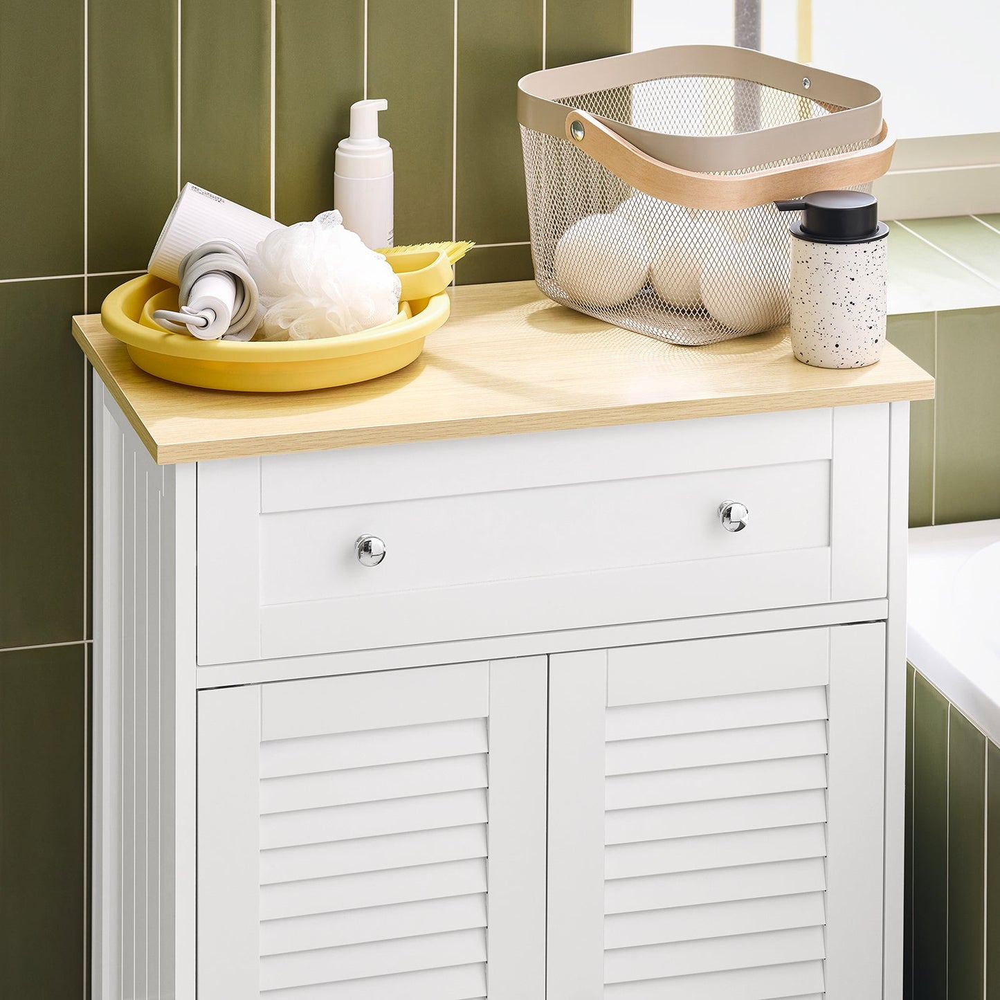 SoBuy FRG238-WN Armoire de toilette avec tiroir et portes - Blanc/Nature - 60x88x35 cm - Armoire de rangement polyvalente