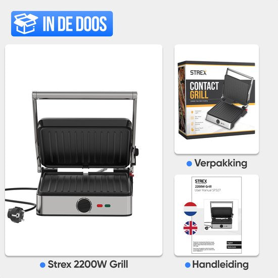 Strex Sandwich Device XL With Temperature Control - Contact Grill Large / Sandwich Iron / Toaster / Grill Device / Panini Grill - PFAS Free - 2200W