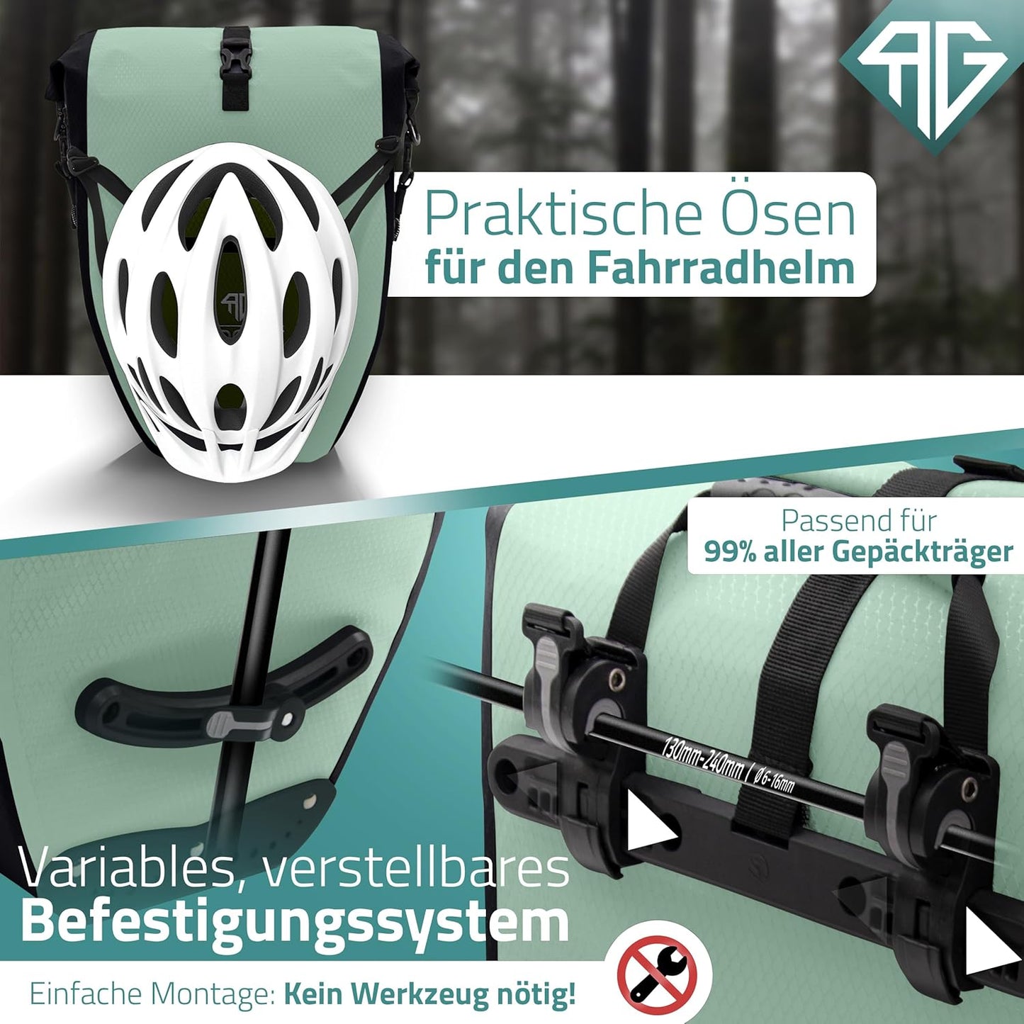 RADGEIST sacoche de vélo pour porte-bagages - 2X sacoche pour porte-bagages - sac à bagages étanche et sac à bandoulière - sacoche de vélo avec réflecteurs