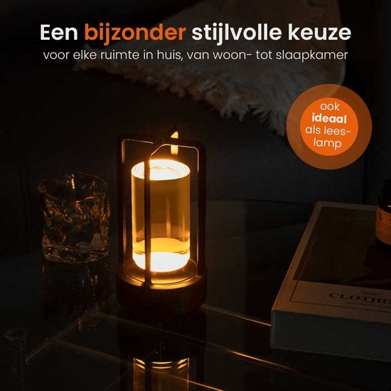 Goliving Lampe de table Rechargeable - Lanterne - Sans fil et dimmable - Lampe tactile moderne - Lampe de nuit pour chambre à coucher - 17.5 cm - Or
