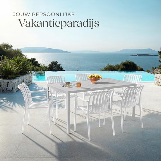 tectake® Lot de 4 chaises de jardin Alcudia - Crème - Chaises en plastique avec accoudoirs - Ensemble de jardin à disposer autour d'une table de jardin ou au camping - Empilables - Chaises pour le jardin, la terrasse ou le balcon - Résistantes aux intempé