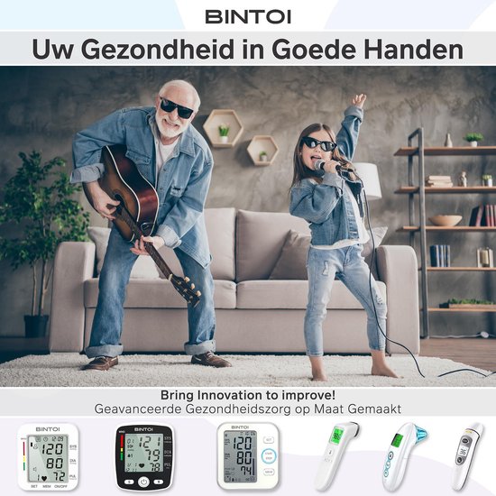 Bintoi® BXE100 - Tensiomètre de poignet - Cardiofréquencemètre - Rechargeable par USB - Étui de rangement inclus - 2 utilisateurs
