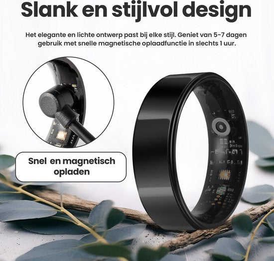 Bague intelligente - Taille 7 - pour femmes et hommes - Traceur d'activité - Wearables - Noir - de Saaf