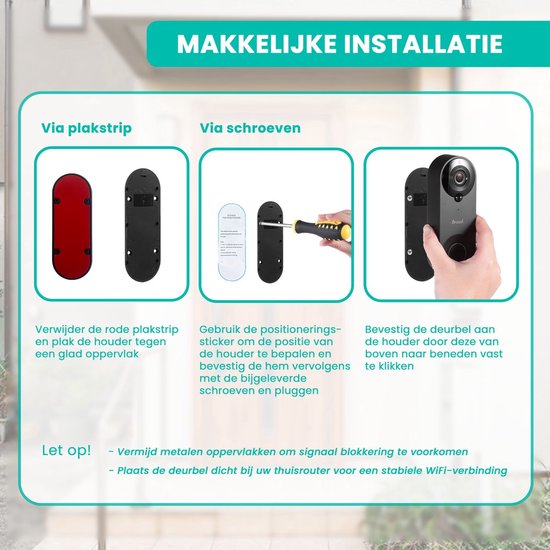 Sonnette vidéo avec caméra - avec gong et carte SD de 128 Go - sans fil - sonnette intelligente - avec application - noir - de Saaf