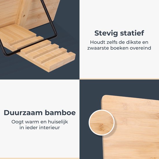Castagnola Support de livres ajustable - Support de livres avec 5 supports - Support de livres en bambou - Support de tablettes - Livres de cuisine et de lecture