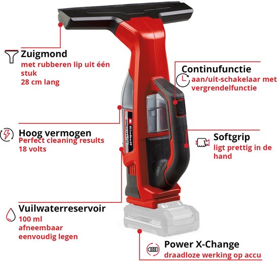 Nettoyeur de vitres sans fil Einhell BRILLIANTO Li Solo - Power X-Change - 18 V/Li-ion - Largeur de travail : 28 cm - Batterie et chargeur non inclus
