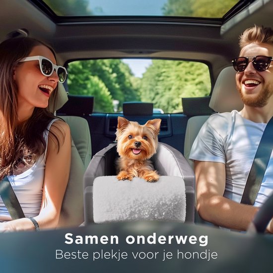 CozySense® Siège auto pour chien - Panier auto pour chien avec housse lavable - Pour petit chien - S'adapte à la console centrale - Sert également de sac de transport - Noir/Gris