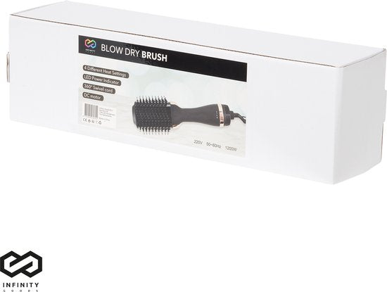 Infinity Goods 4-in-1 Hairdryer Brush - Ceramic Magic Brush - Dry/Style/Crull/Volume - Short And Long Hair - 1200W - Black/Gold