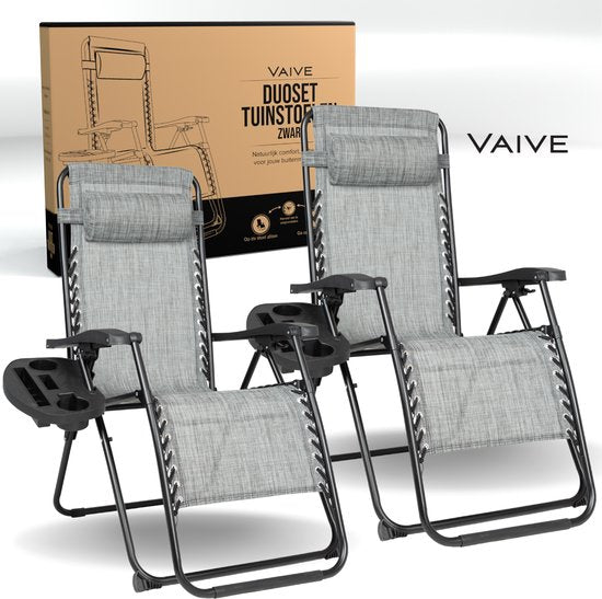Vaive Luxury Garden Chairs Duoset - Chaise de jardin et chaise longue réglables - 30°-90° réglable - Jardin - Métal - Gris