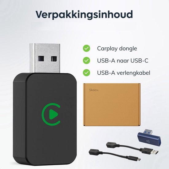 Wireless CarPlay & android dongle - Car - Bluetooth - Sans fil - Sans fil - Récepteur - Compact - incl USB-C - Skoov