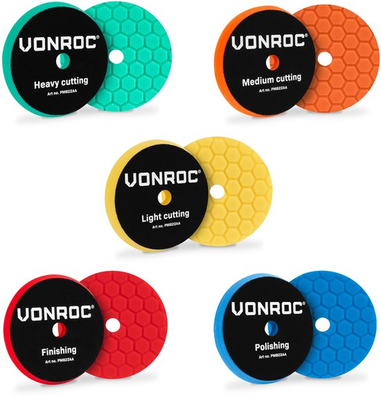 VONROC Disques de polissage - Ø 150mm - Disques de polissage - Jeu complet de 5 pièces correction, restauration de la brillance et finition