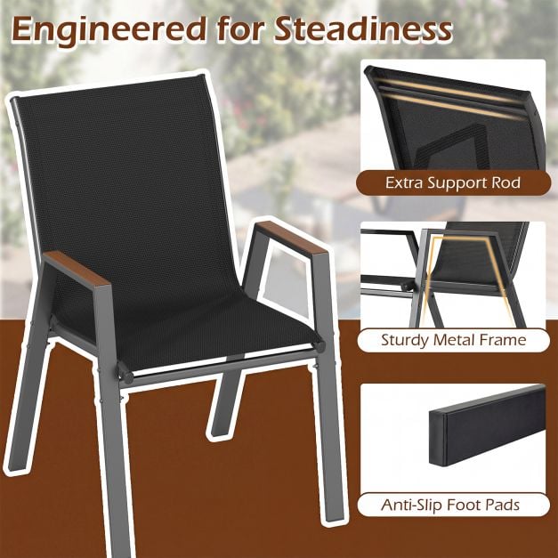 Coast Garden Chairs Set of 2 Grey - Chaises de terrasse empilables avec dossier haut - 56 x 66 x 88 cm