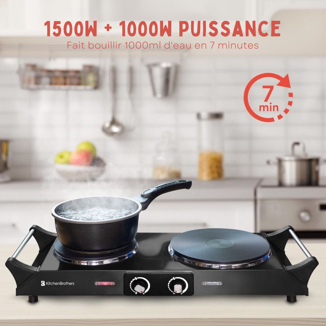 Plaque de cuisson KitchenBrothers  - 2 foyers - 54,3 x 22,8 x 10 cm - 2500W - Noir