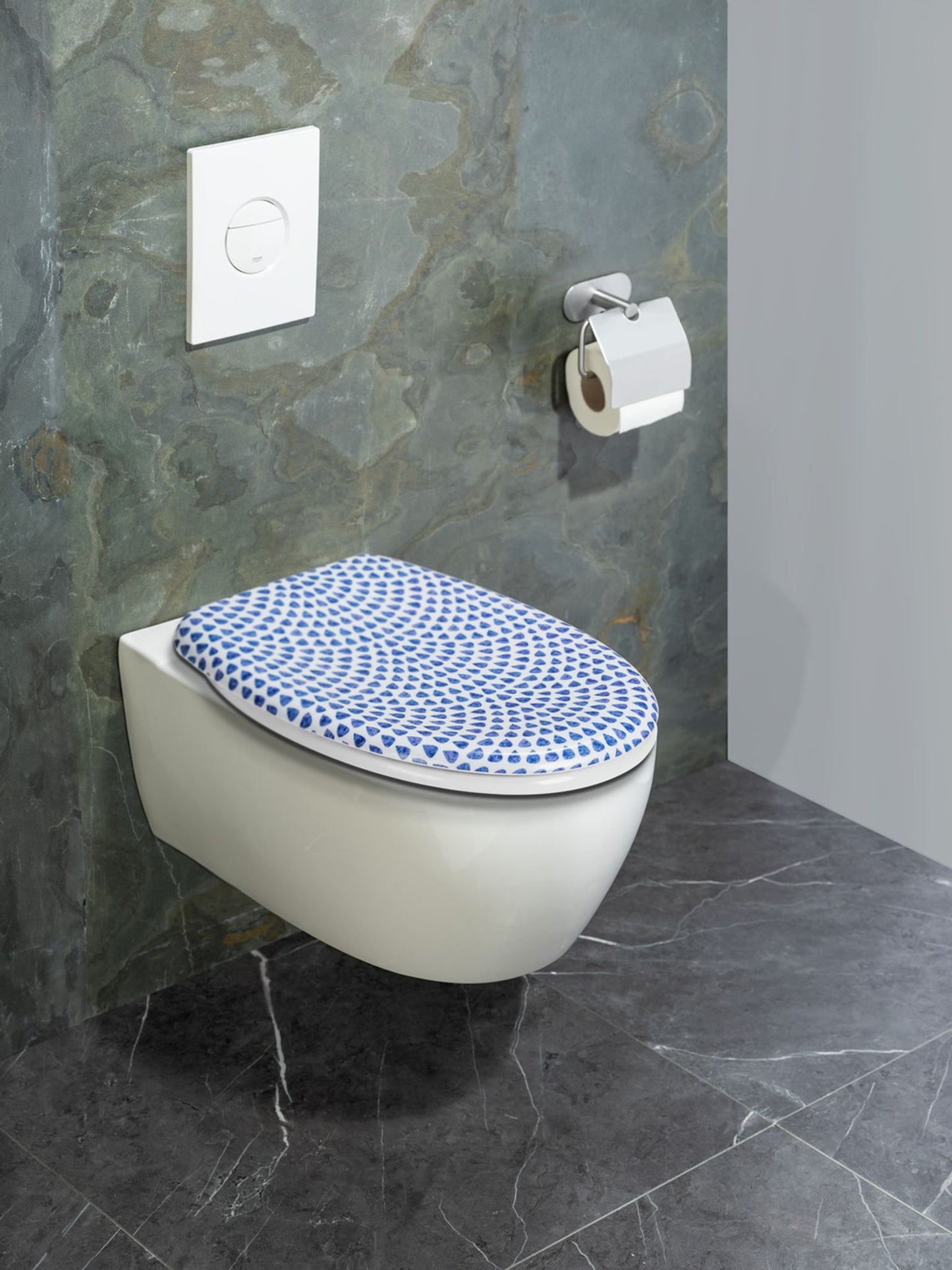 Siège de WC Wenko Sevilla en Duroplast avec système Soft-Close - 38 x 45 cm - Bleu et blanc