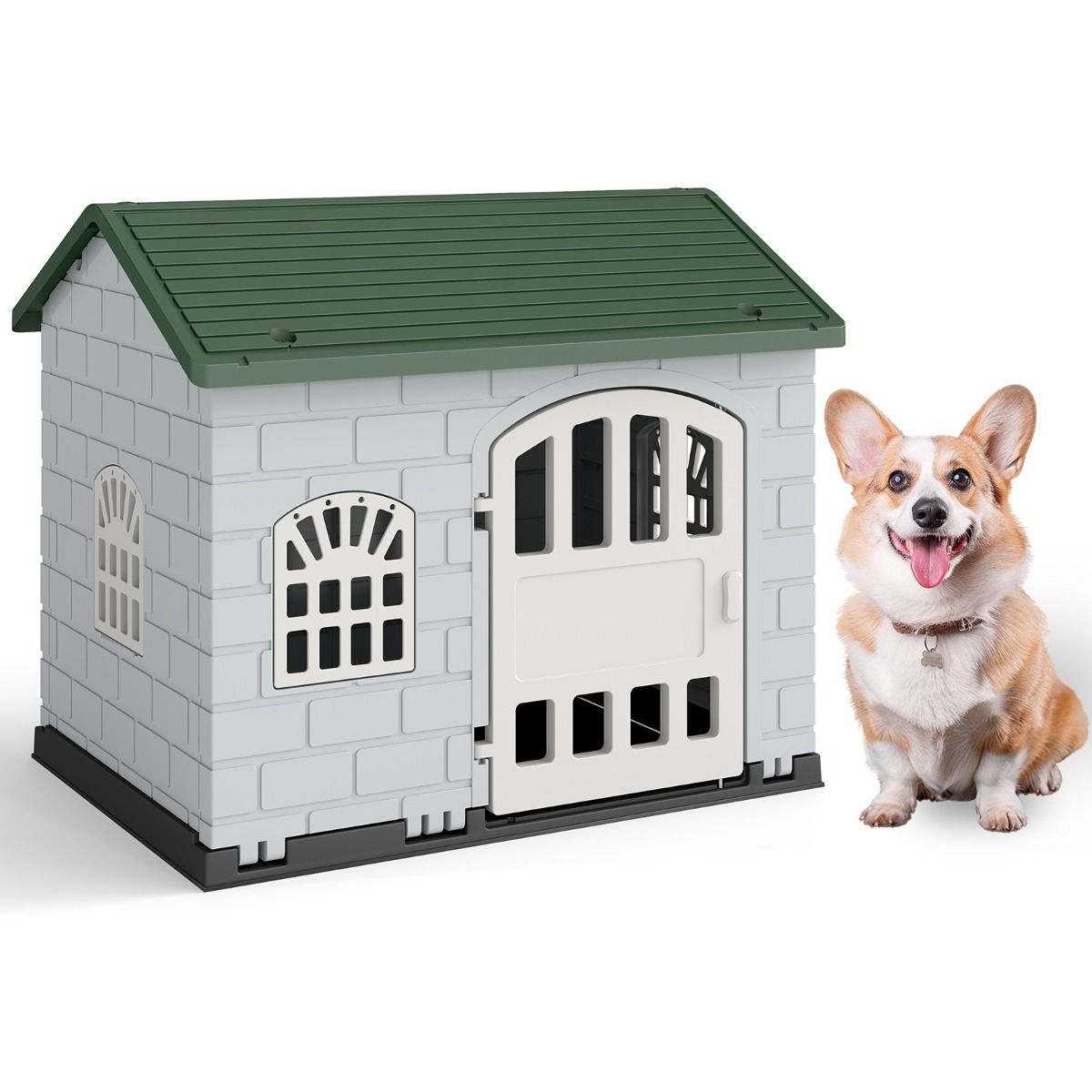 Niche pour chien Coast en plastique - résistante aux intempéries - porte verrouillable et 3 fenêtres - verte