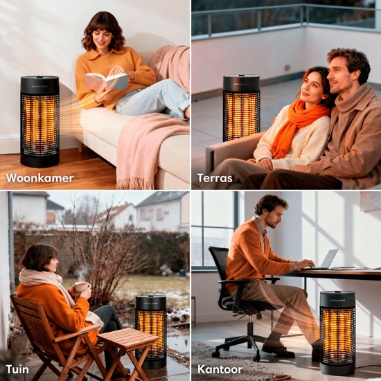 Vulpes Goods® Tech - Chauffage infrarouge - Réchaud électrique - Réchaud infrarouge - Chauffage d'appoint intérieur et extérieur - 1200W - Rotation 120°/360° - 2 niveaux de chaleur - Compact et portable - Silencieux - Résistant à l'eau IPX4 - Noir