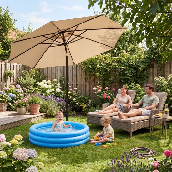 Parasol à mât Tristar - 300 cm, rond - Jardin et balcon - Inclinable - Housse de protection incluse - PA-7904 - Beige