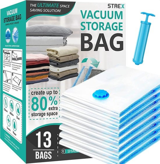 Strex Vacuum Bags Duvets & Clothes - 14 Pieces / 4 Sizes - Travel Bags / Vacuum Bags - Incl. Hand Pump