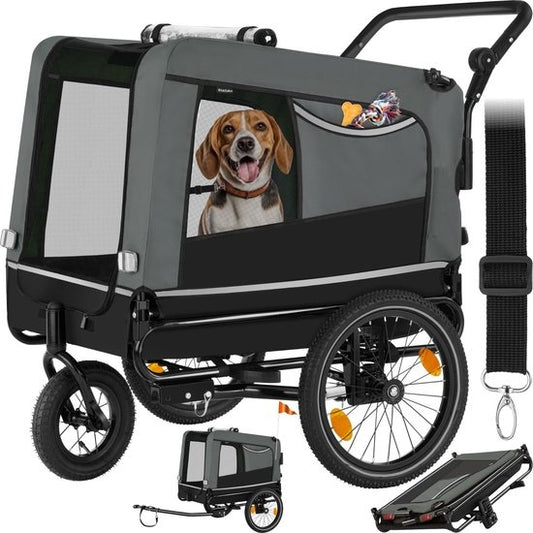 tectake® - Remorque vélo WoofRider pour chien - gris - pliable, jusqu'à 40 kg - buggy pour chien - 404947