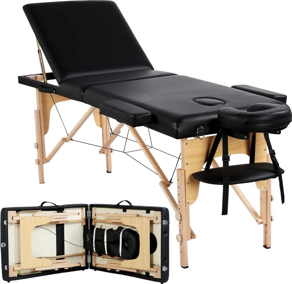 Table de massage Yaheetech à 3 zones 213 x 80 cm - Noir - Table de soins pliable pouvant supporter jusqu'à 250 kg