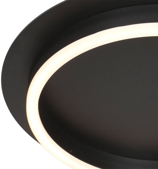 Plafonnier Ringlux 3655ZW, luminaire noir Ø 32 cm à lumière LED chaude, en métal et plastique, design tendance, marque Steinhauer