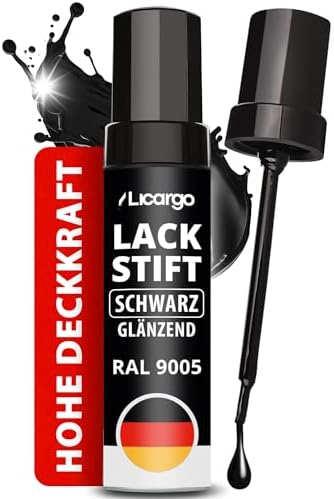 LICARGO Stylo de retouche noir brillant 12 ml - Haute couvrance et séchage rapide, avec pinceau de précision