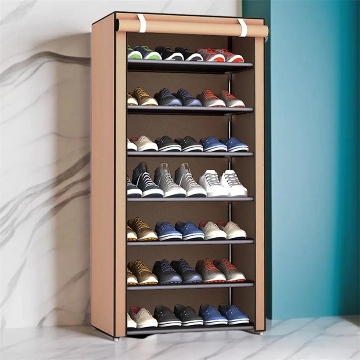 Porte-chaussures Evershine avec housse en tissu - Plusieurs niveaux - Marron café