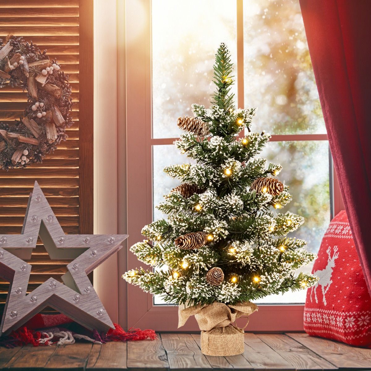 Coast Artificial Christmas Tree Table Top 64 cm Green - Mini sapin de Noël avec neige - 50 LED - 8 niveaux de lumière